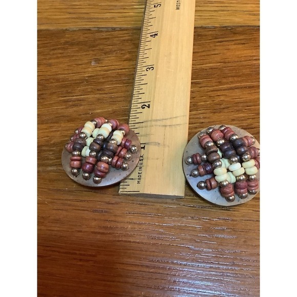 Vintage Clip On Wood & Beaded Earrings - Picture 3 of 5